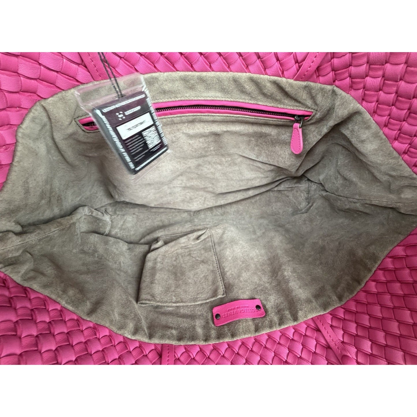 Bottega Veneta Intrecciato Handbag in Beige with Woven Pink Trim S