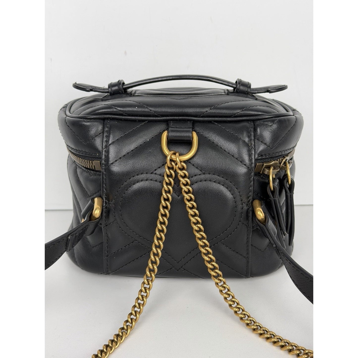 Gucci GG Marmont Vanity Mini Backpack in Black Quilted Matelasse Leather