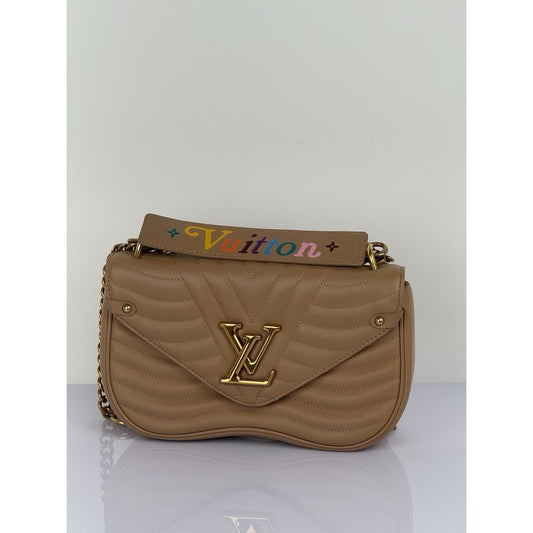 LOUIS VUITTON Beige Leather New Wave Chain Strap MM Noisette Shoulder Bag