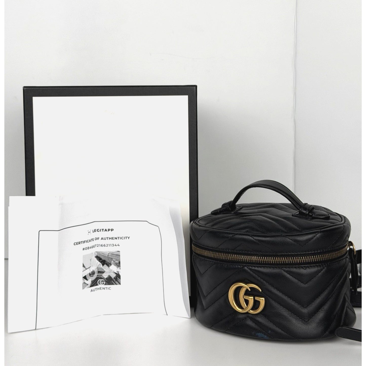 Gucci GG Marmont Vanity Mini Backpack in Black Quilted Matelasse Leather
