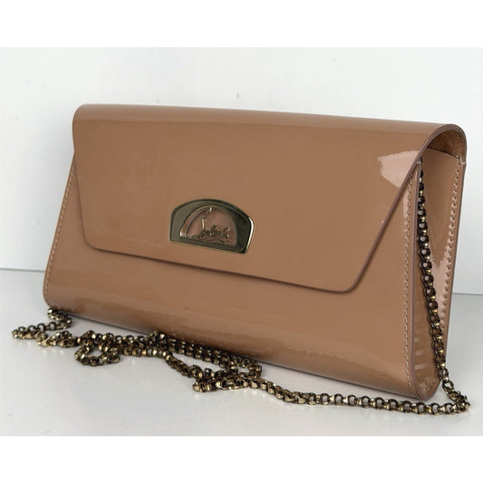 Christian Louboutin Vero Dodat Patent Clutch in Beige Leather