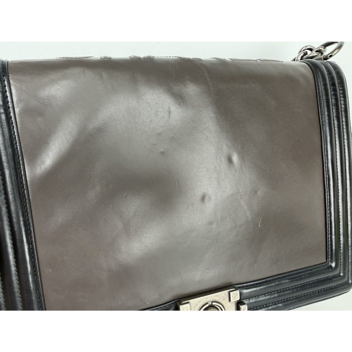 Chanel Boy Flap Bag Glazed Calfskin Large in Brown and Black 2011 B1