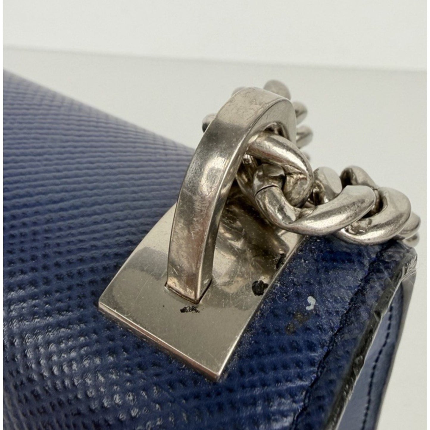 Prada Saffiano Cuir Leather Shoulder Bag Monochrome Small Metal Patches S-03