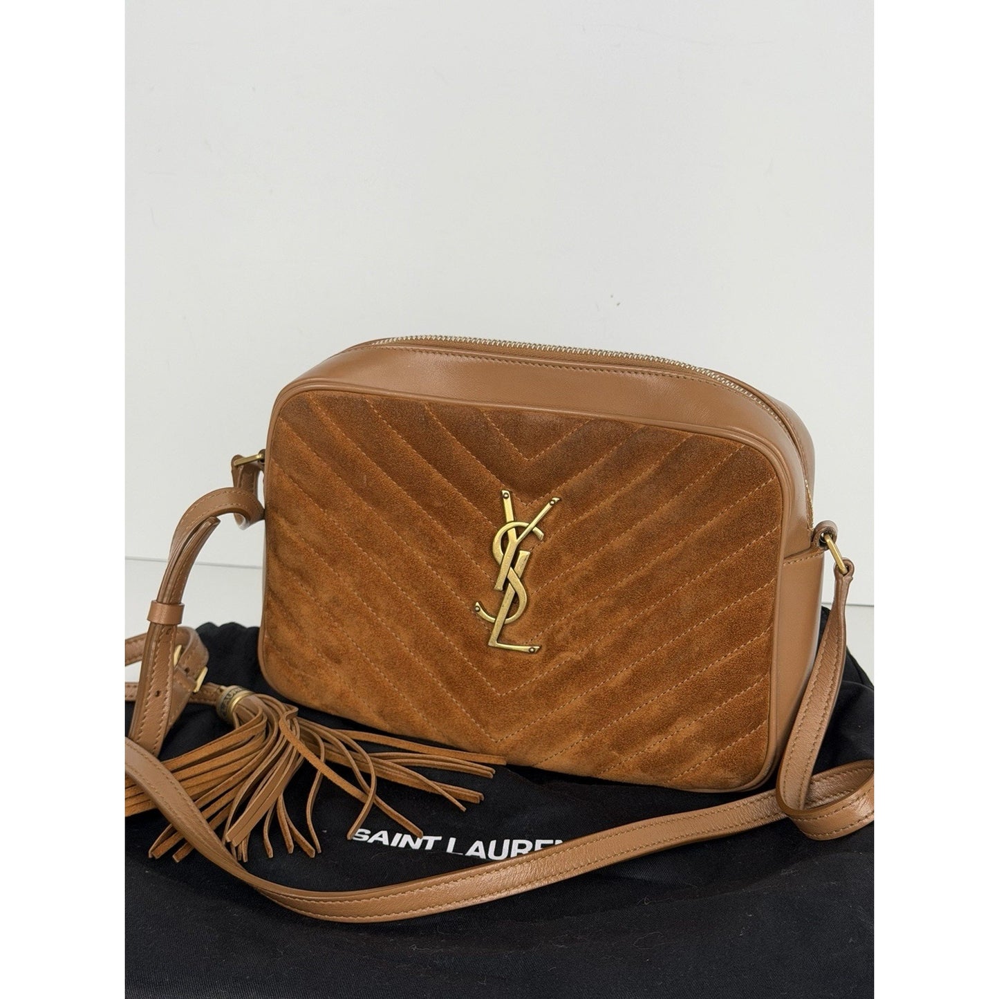 Saint Laurent Lou Camera Bag Medium Matelasse in Brown Suede and Leather S