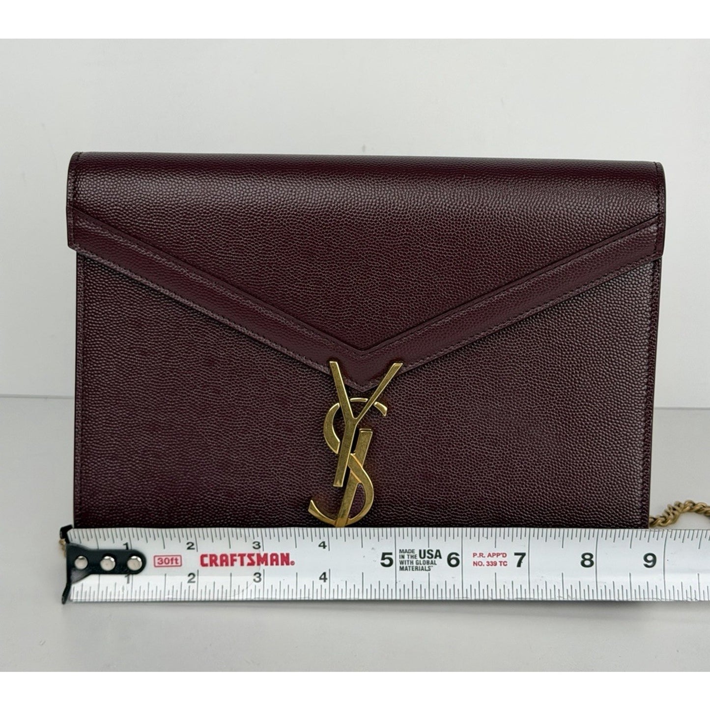Saint Laurent Cassandra Medium Chain Shoulder Bag Burgundy Leather S2