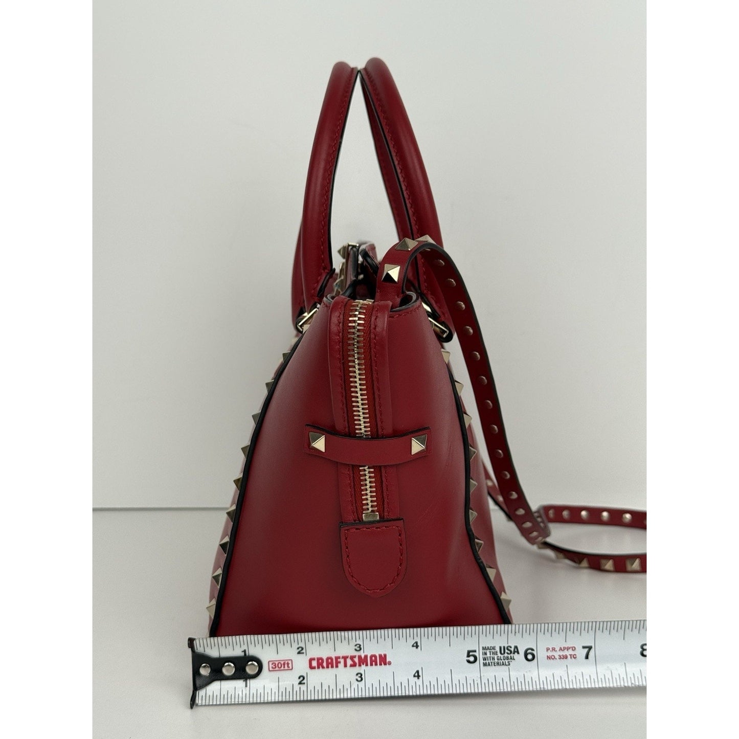 Valentino Garavani Calfskin Rockstud Shoulder Handbag Tote Red