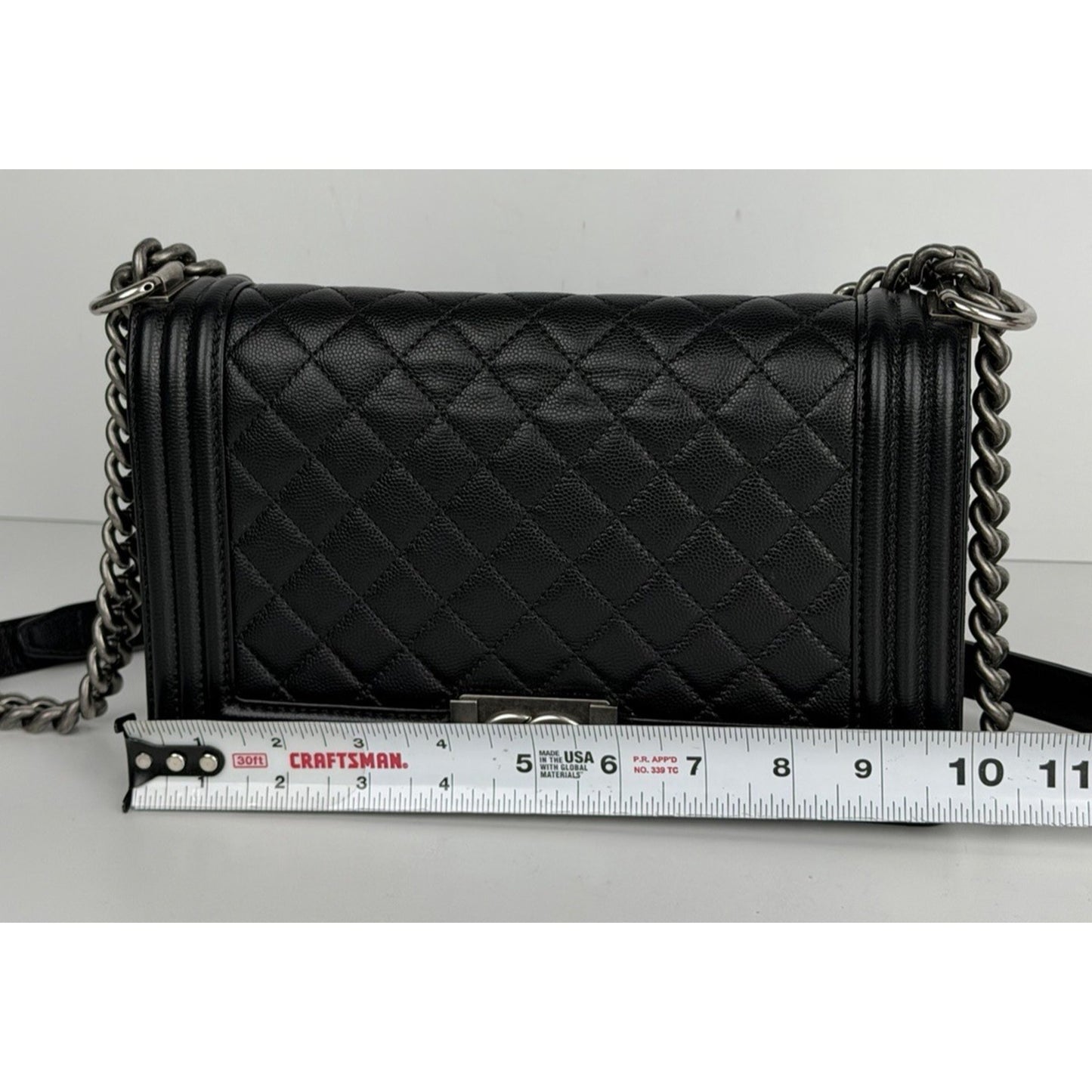 CHANEL Boy Flap Shoulder Bag Black Caviar Quilted Leather Medium 2019 C6