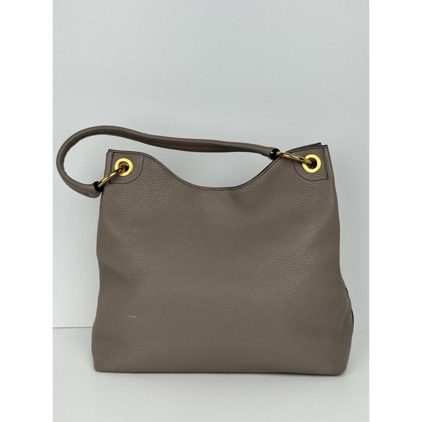 Prada Vitello Phenix Taupe Leather Logo Hobo Shoulder Bag