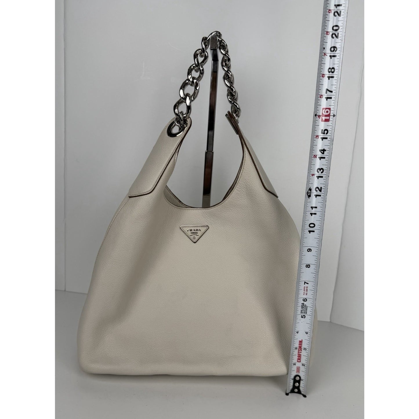 Prada Vitello Daino Chain Link Hobo Bag Large in Beige Leather S