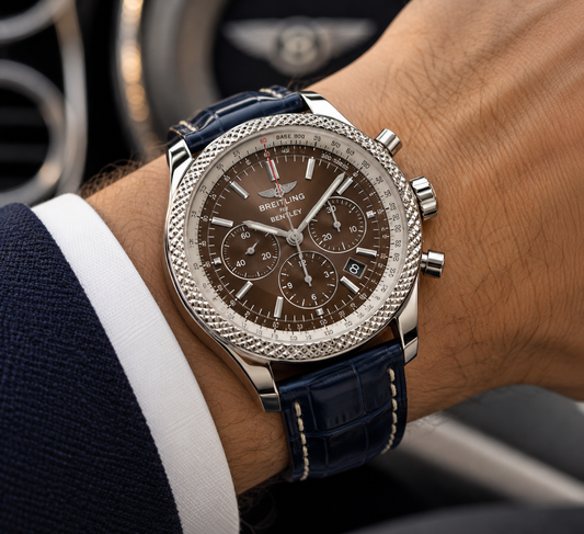 AI-generated lifestyle illustration of Breitling for Bentley-style watch; not a photo of the actual item