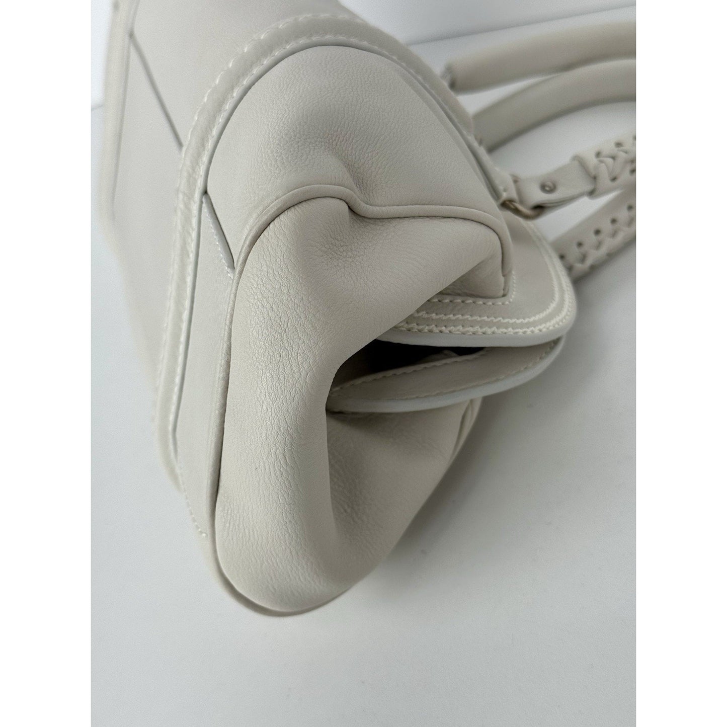 Christian Dior My Dior Frame Satchel White Leather Silver Hardware