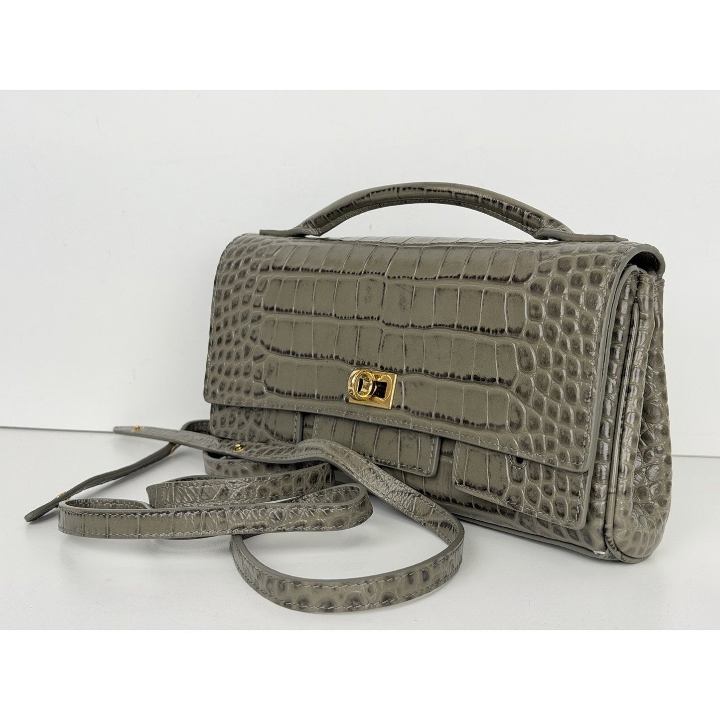 Balenciaga Bel Air Small Clutch Bag in Khaki Leather Gold-Tone Hardware C6