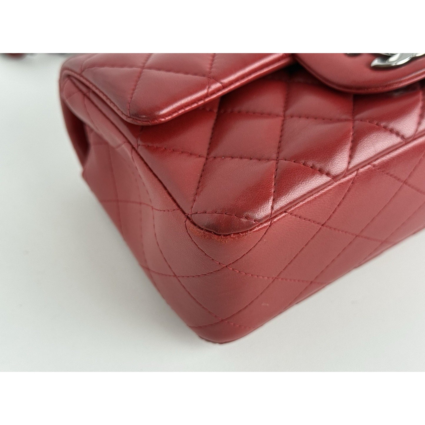 CHANEL CC Mini Classic 20 Chain Shoulder Bag Quilted Lambskin Red Leather