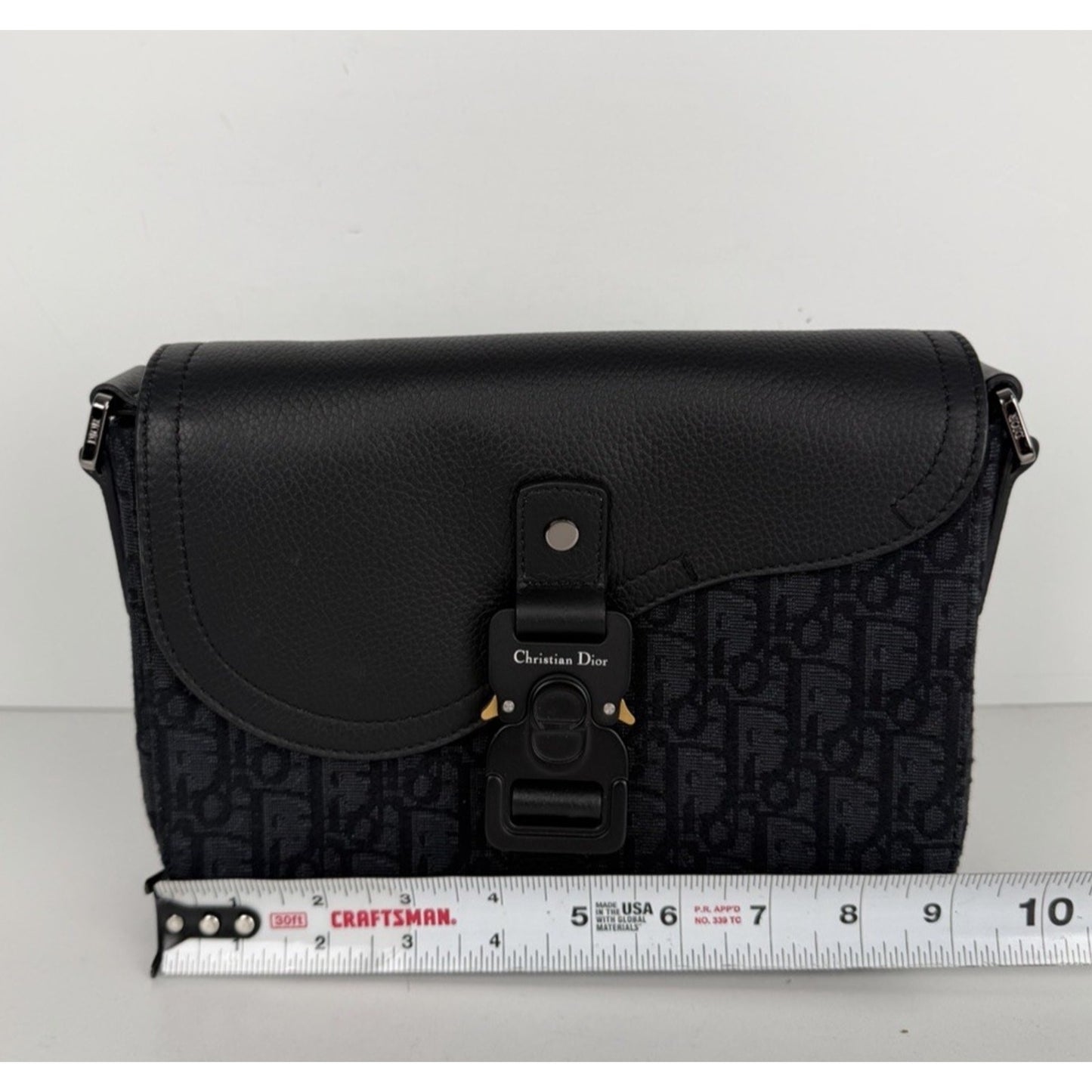 Christian Dior Saddle Messenger Small Bag in Black Jacquard with Leather Trim D9