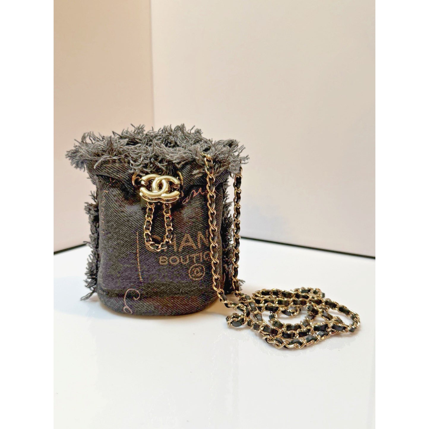 Chanel Mini Denim Moon Bucket Crossbody Bag