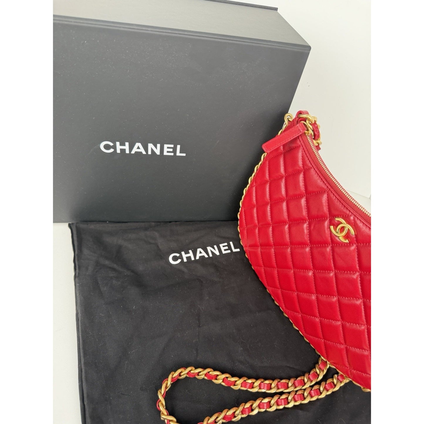 Chanel Hobo Bag Chain Around Large in Red Quilted Lambskin Leather NFC B2