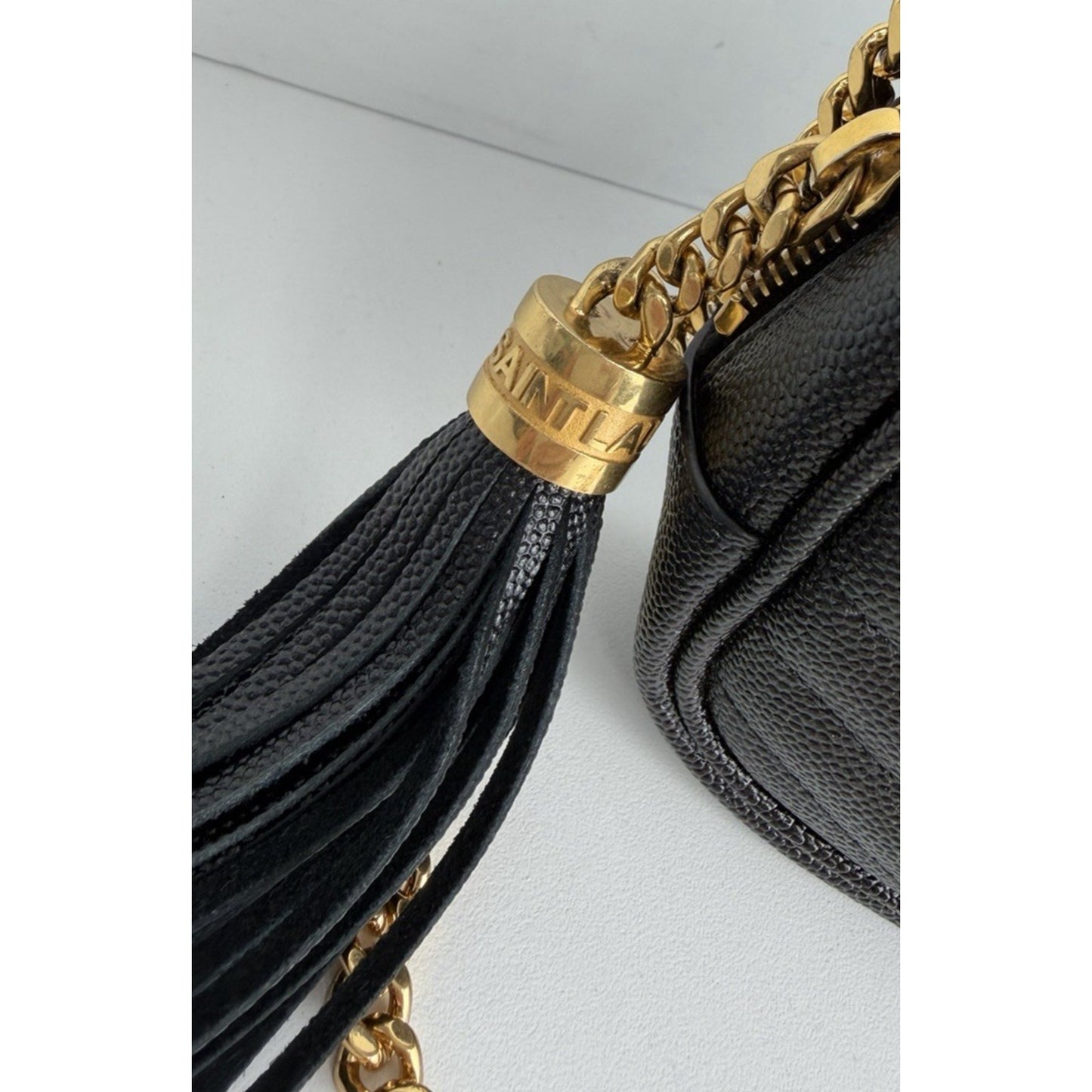Saint Laurent Lou Mini Camera Bag in Black Grain Leather with Tassel Detail S08