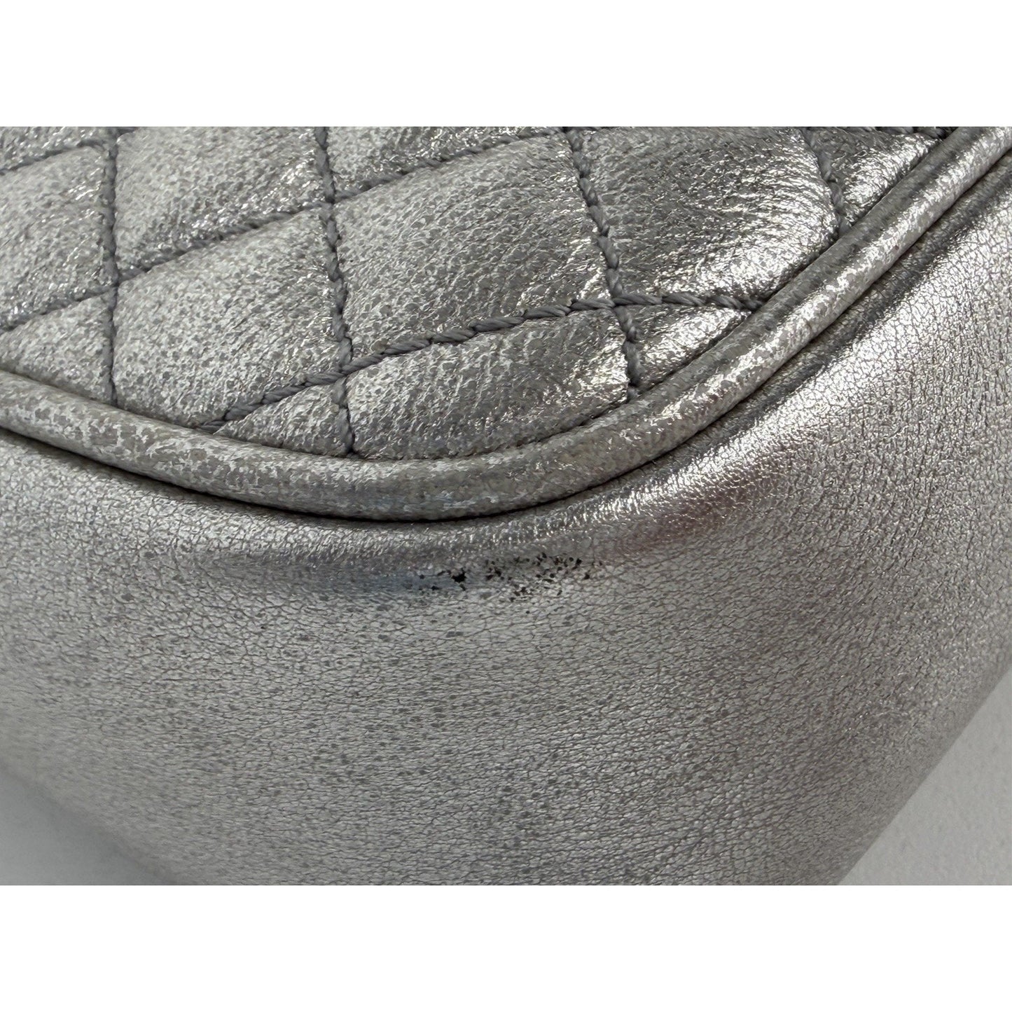 Gucci Web Ophidia Trapuntata Camera Bag Mini Quilted Silver Metallic Leather S