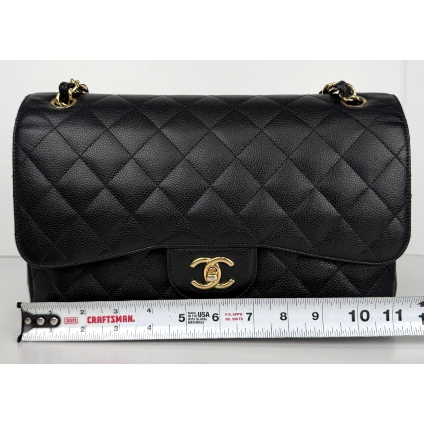 Chanel Classic Double Flap Bag Jumbo in Black Quilting Caviar Leather 2016 B5