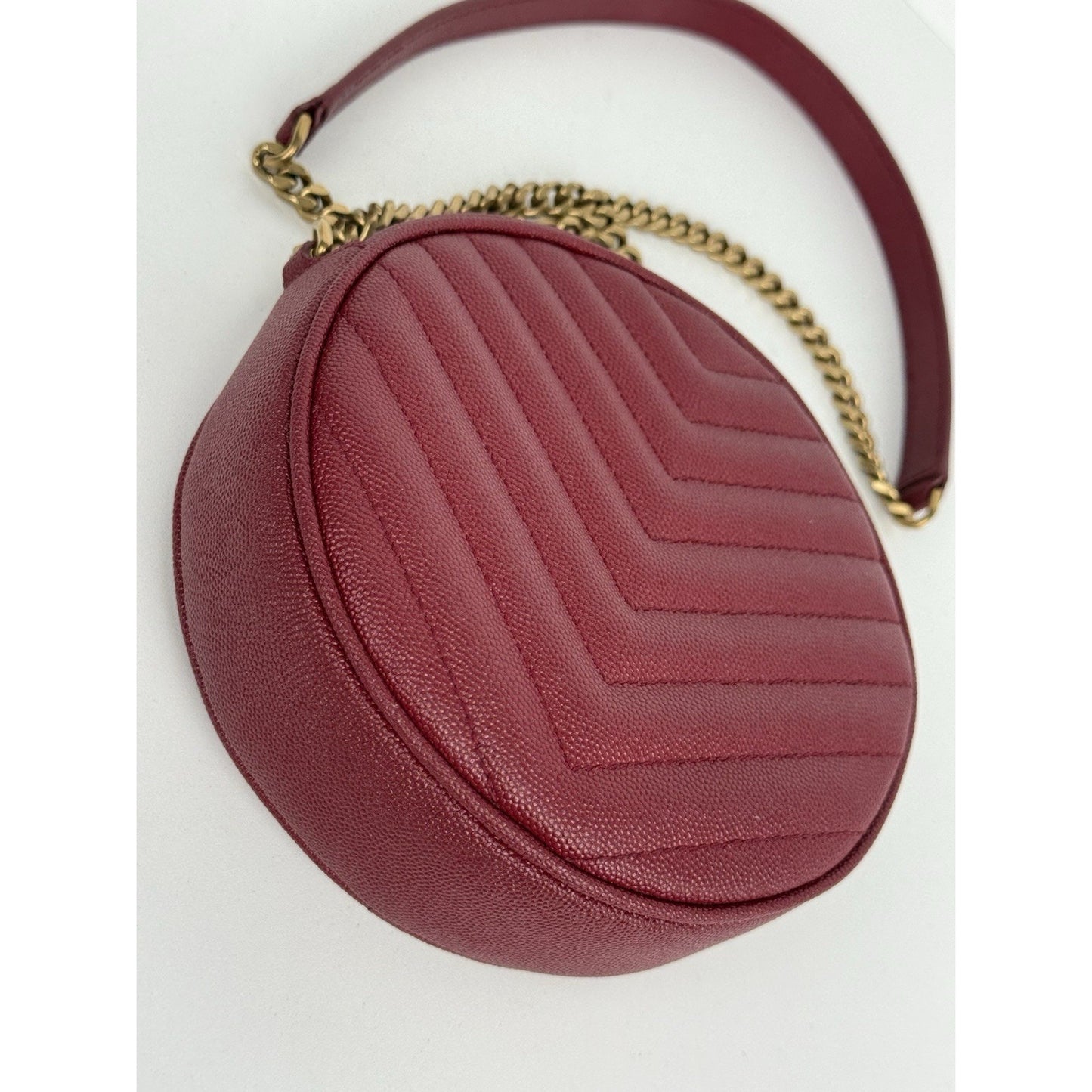 Saint Laurent Monogram Round Bag Burgundy with Gold Hardware