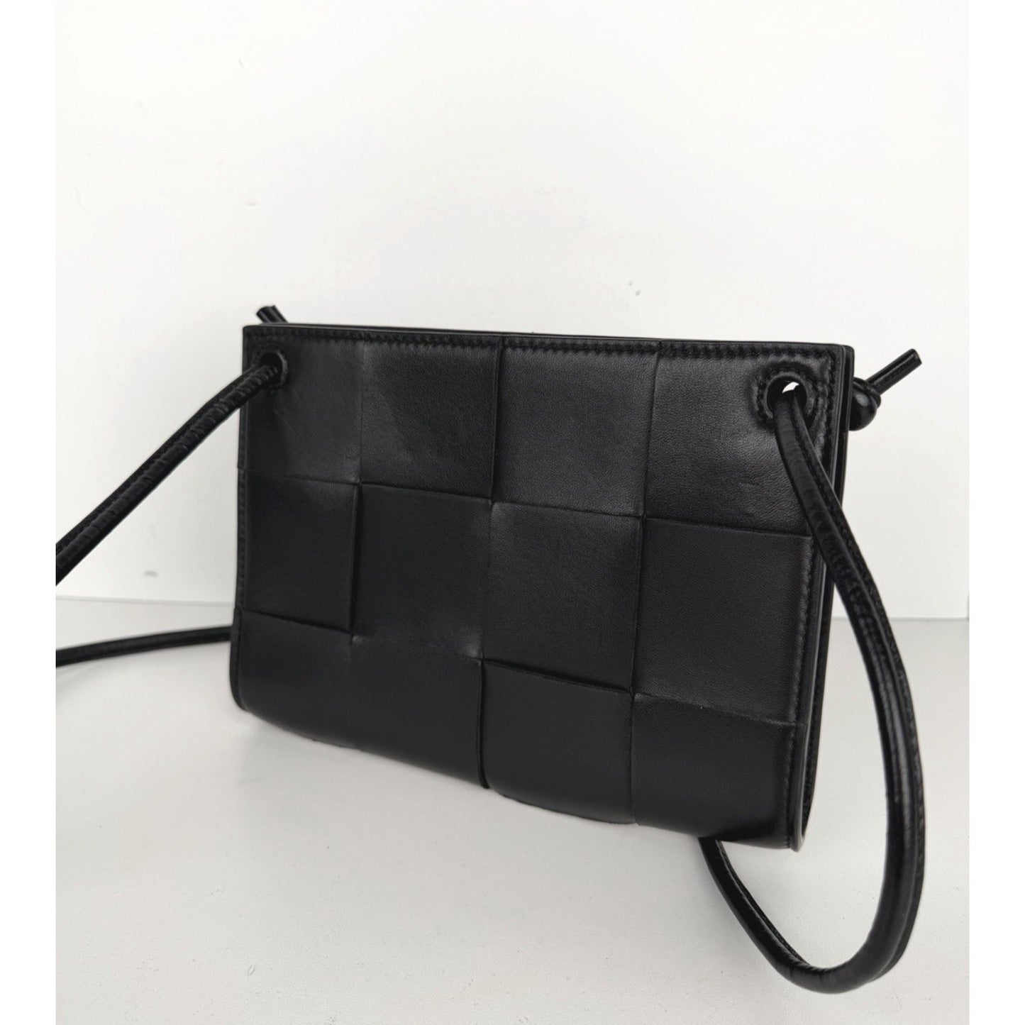 Bottega Veneta Cassette Pouch on Strap Bag Mini Black Intrecciato Leather NFC S5