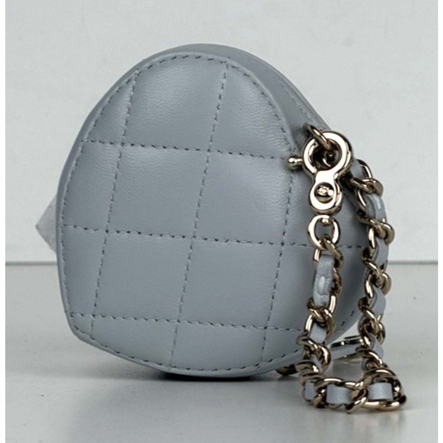 Chanel CC In Love Heart Mini Bag Charm in Light Blue Quilted Lambskin U-3