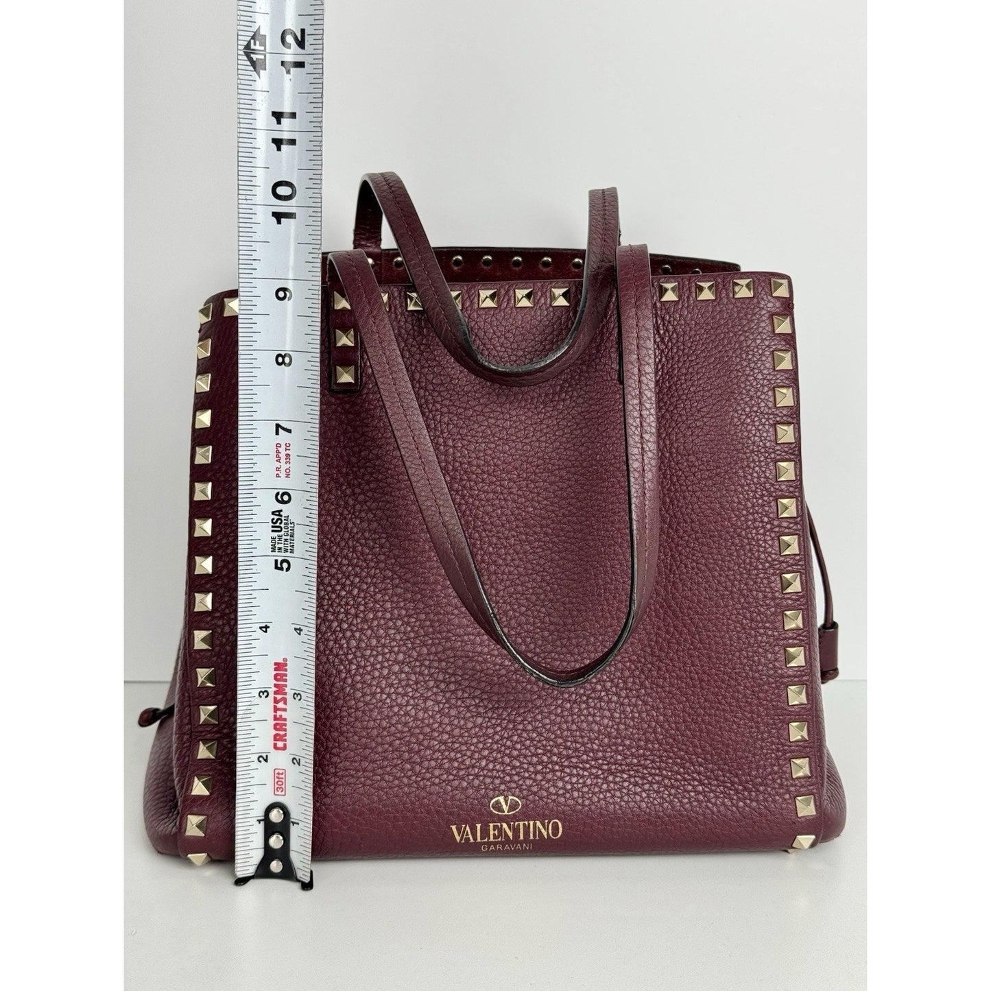 Valentino Garavani Rockstud Tote Bag Burgundy Leather Gold Hardware