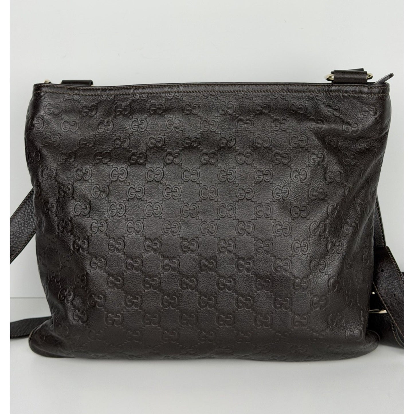 Gucci Guccissima GG Signature Leather Messenger Bag in Brown F2