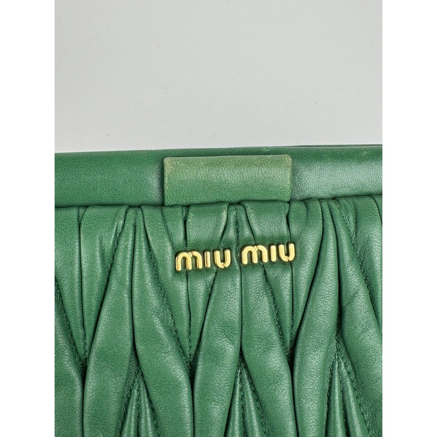 Miu Miu Green Matelasse Leather Clutch Bag Gold Hardware