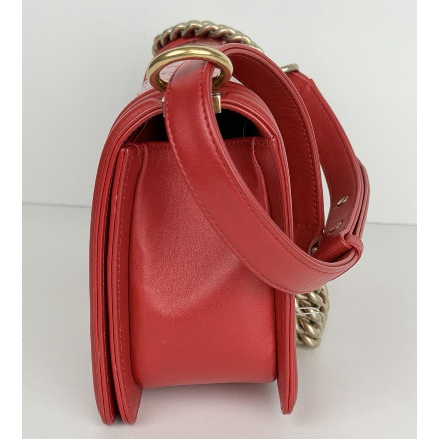LAYAWAY: CHANEL Python Boy Bag Medium Red Leather Brushed Gold Hardware 2014 B4
