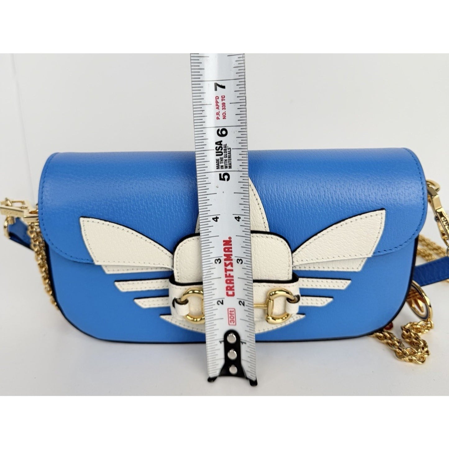 Gucci x Adidas Horsebit Small in Blue and White Leather Shoulder Bag 1955 S10