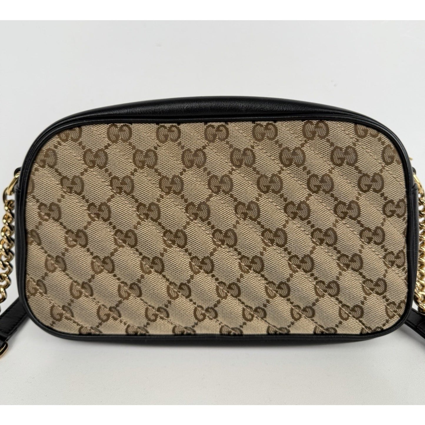 Gucci Marmont Camera Shoulder Bag Small in GG Canvas & Black Leather S04