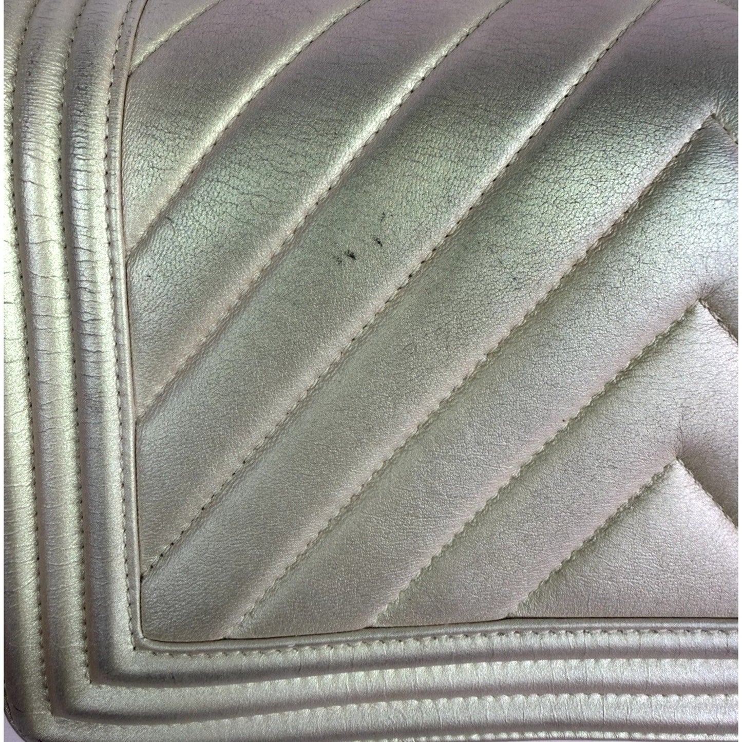 Chanel Old Medium Boy Bag in Iridescent Green Chevron Lambskin 2017 D1