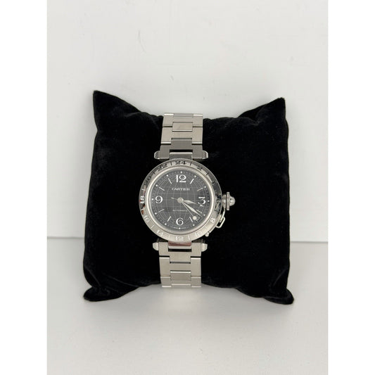 Cartier Watch Pasha C Meridian GMT W31078M7 Date Silver Dial SS Automatic