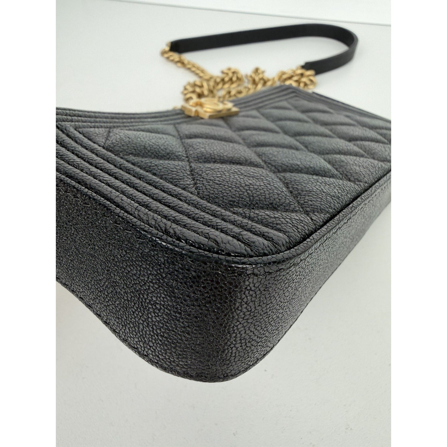 Chanel Boy Double Zip Chain Clutch in Quilted Black Caviar Leather 2019 E4