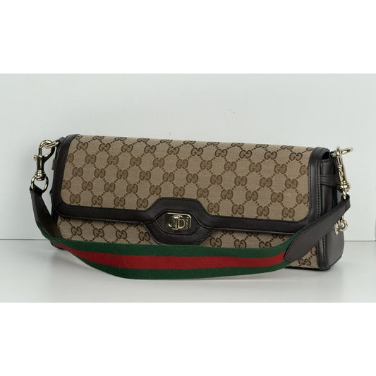 Gucci Luce Medium GG Canvas Shoulder Bag in Beige and Ebony Canvas C6