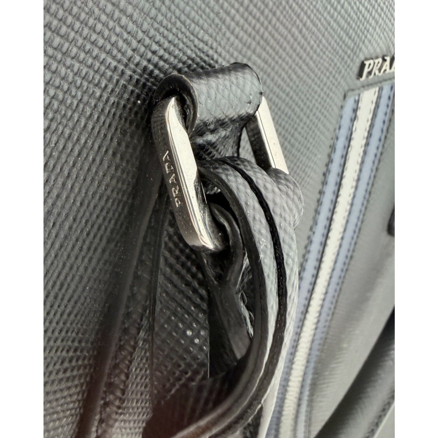 Prada Web Stripe Vertical Tote Bag Large in Black Saffiano Leather S-12