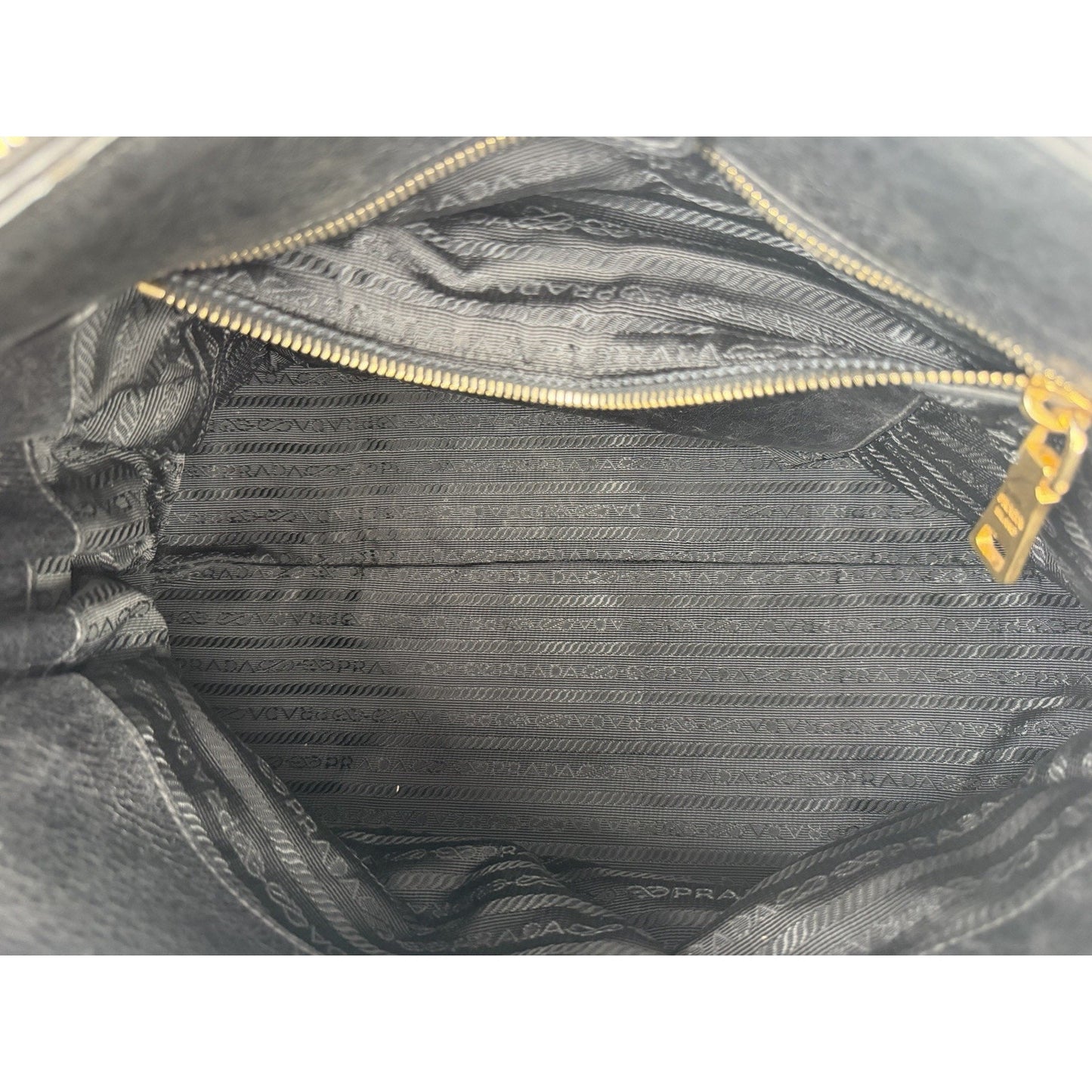 Prada Shopping Satchel Bag Medium Black Vitello Crinkled Leather Gold Hardware S