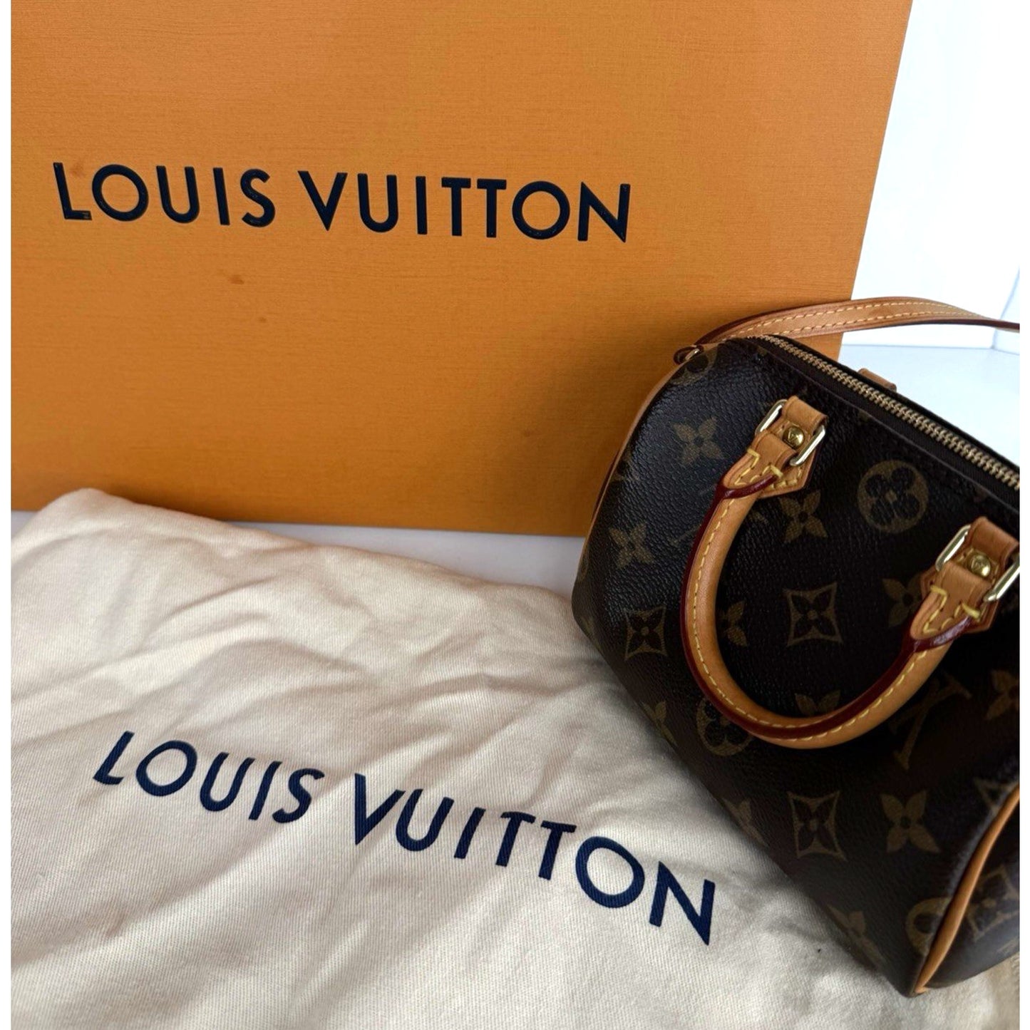 Louis Vuitton Nano Speedy Handbag in Brown Coated Canvas Crossbody 2019 B5