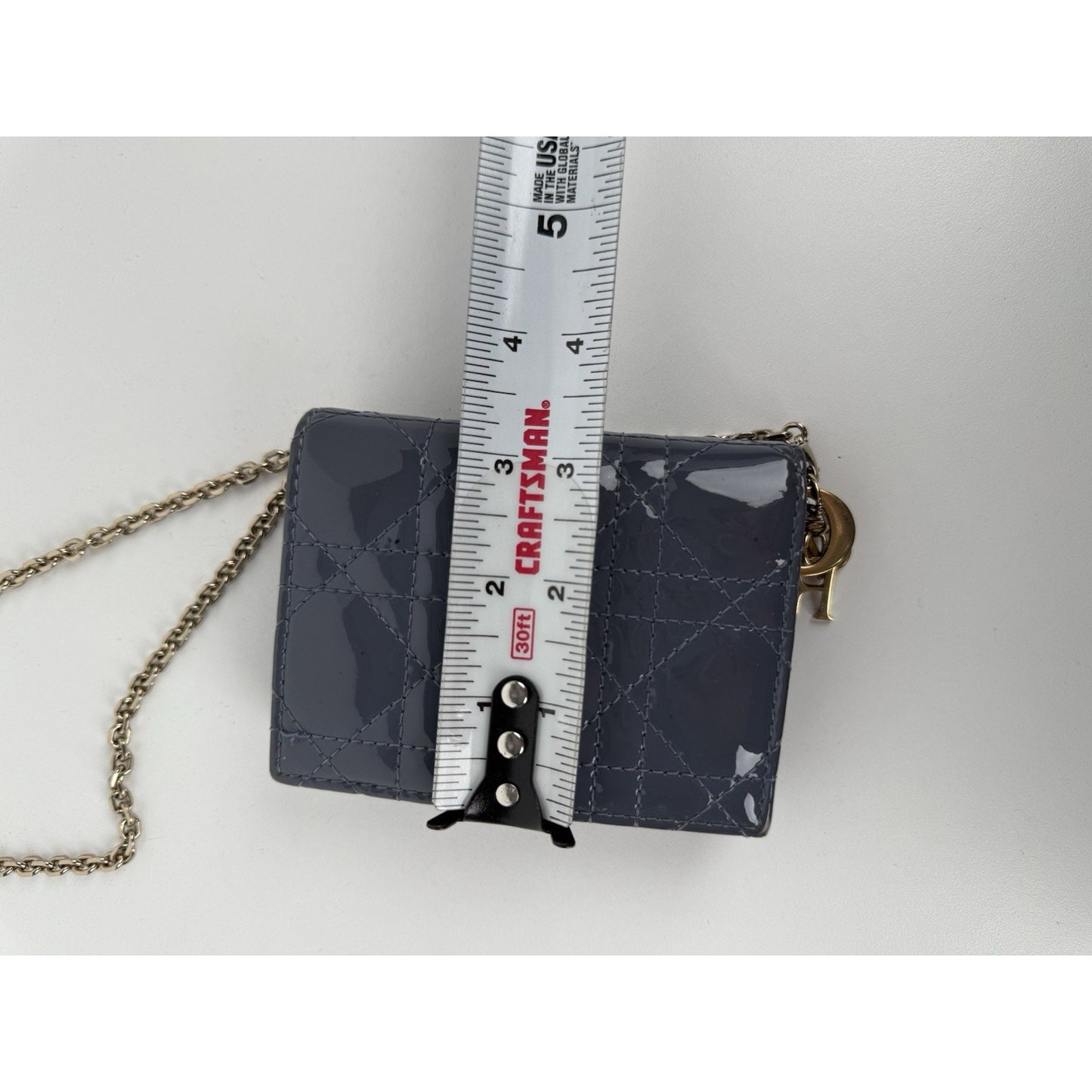 Christian Dior Lady Dior Nano Card Holder Chain Pouch Cannage Quilt Patent Purse