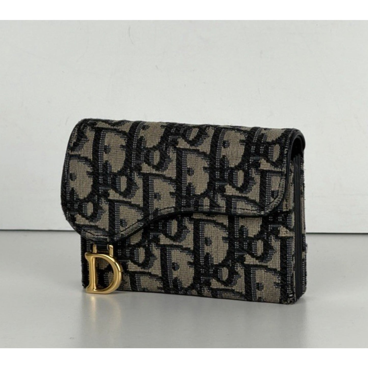 Christian Dior Saddle Lotus Card Holder Wallet in Blue Oblique Jacquard K-3
