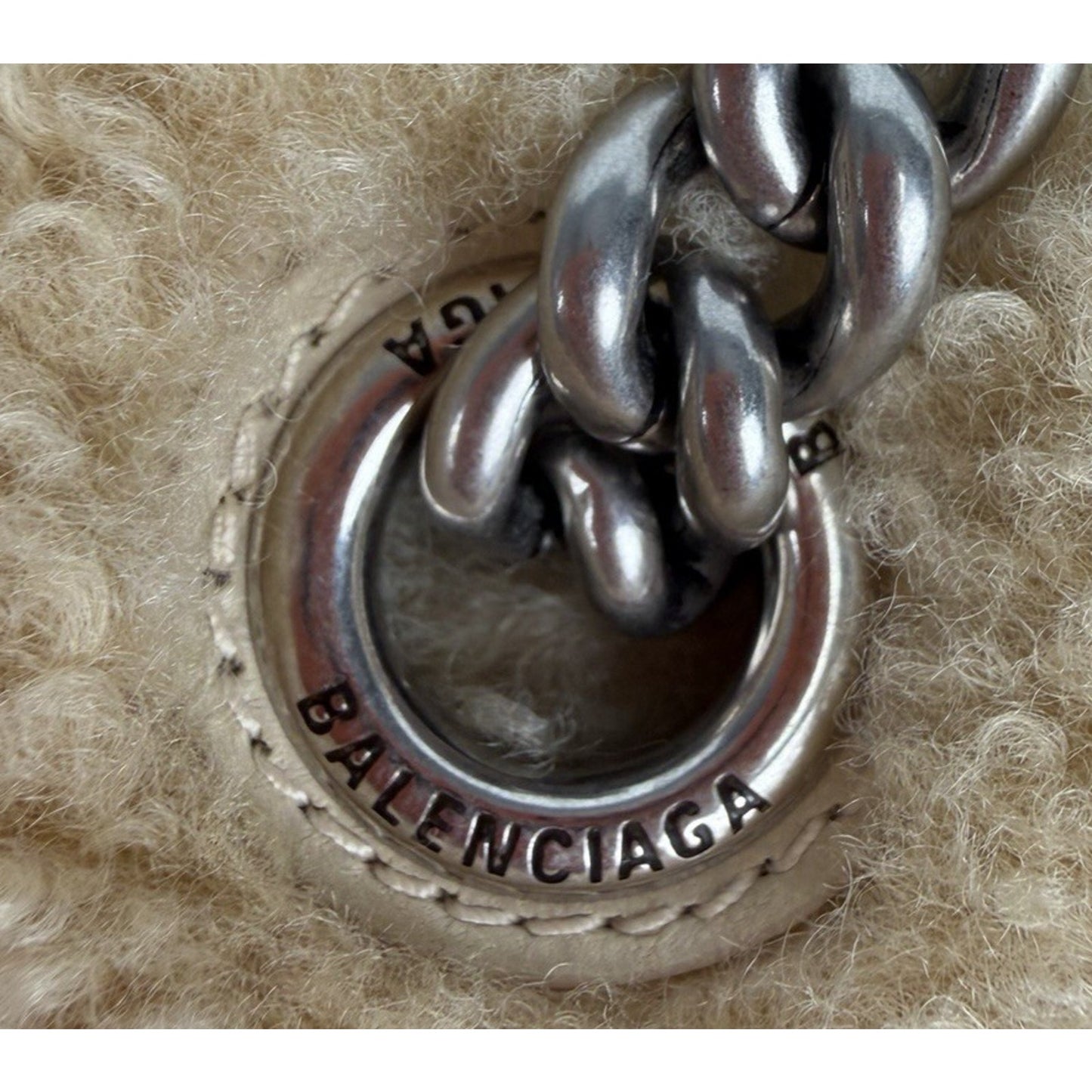 Balenciaga Crush Small Chain Bag in Beige Curly Fake Shearling E7