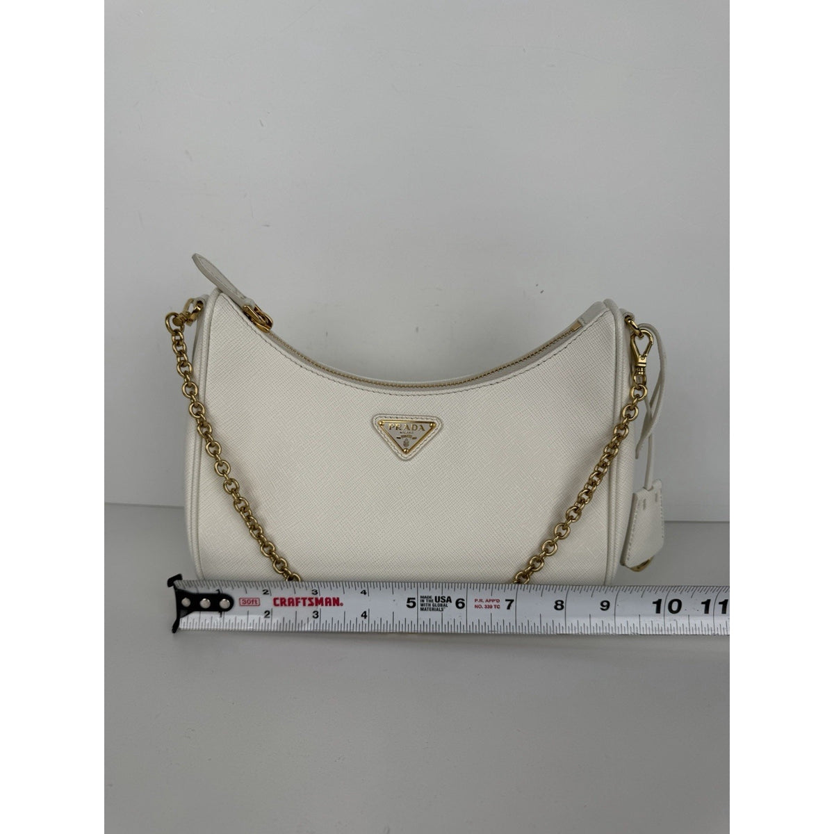 Prada Re-Edition 2005 Shoulder Bag White Saffiano Leather with Gold Hardware E-3