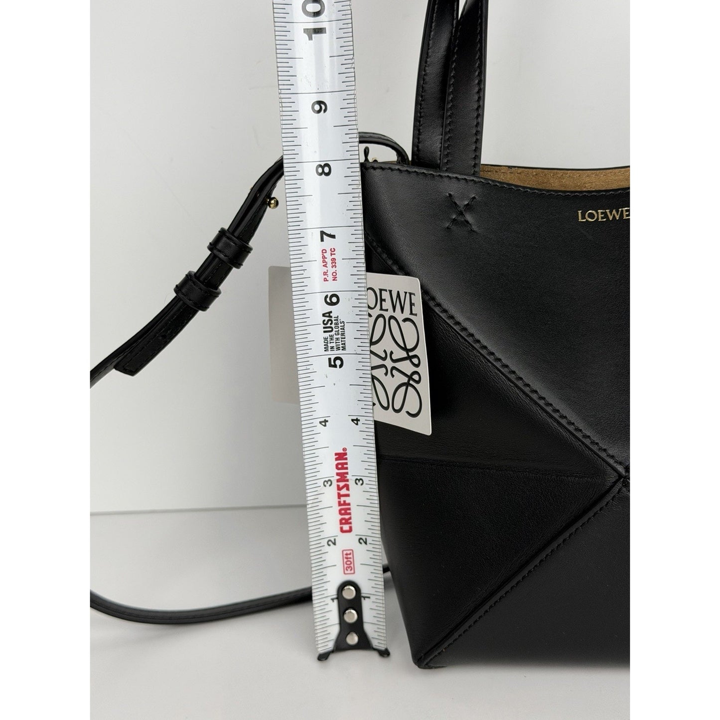 Loewe Shiny Calfskin Mini Puzzle Fold Tote Bag in Black Leather F2