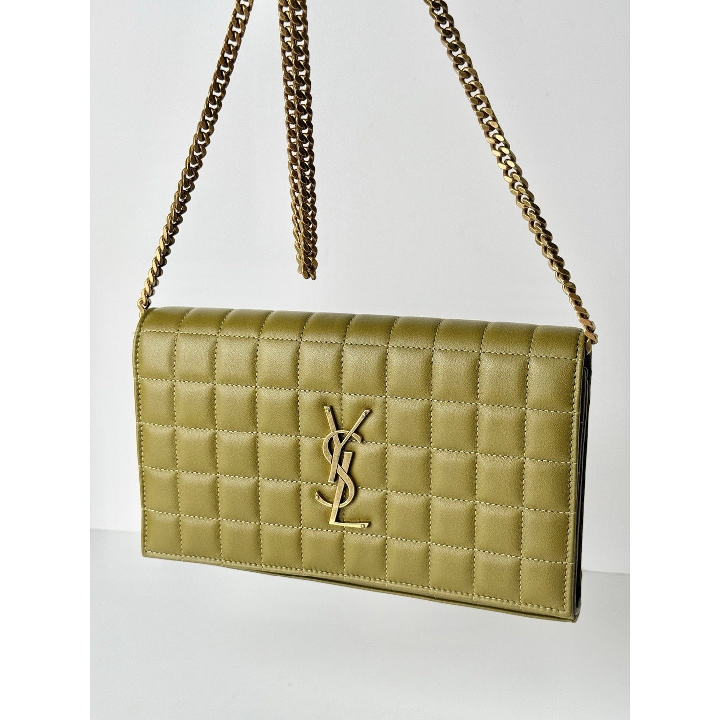 Saint Laurent Cassandre Quilted Leather Shoulder Bag Women's Green