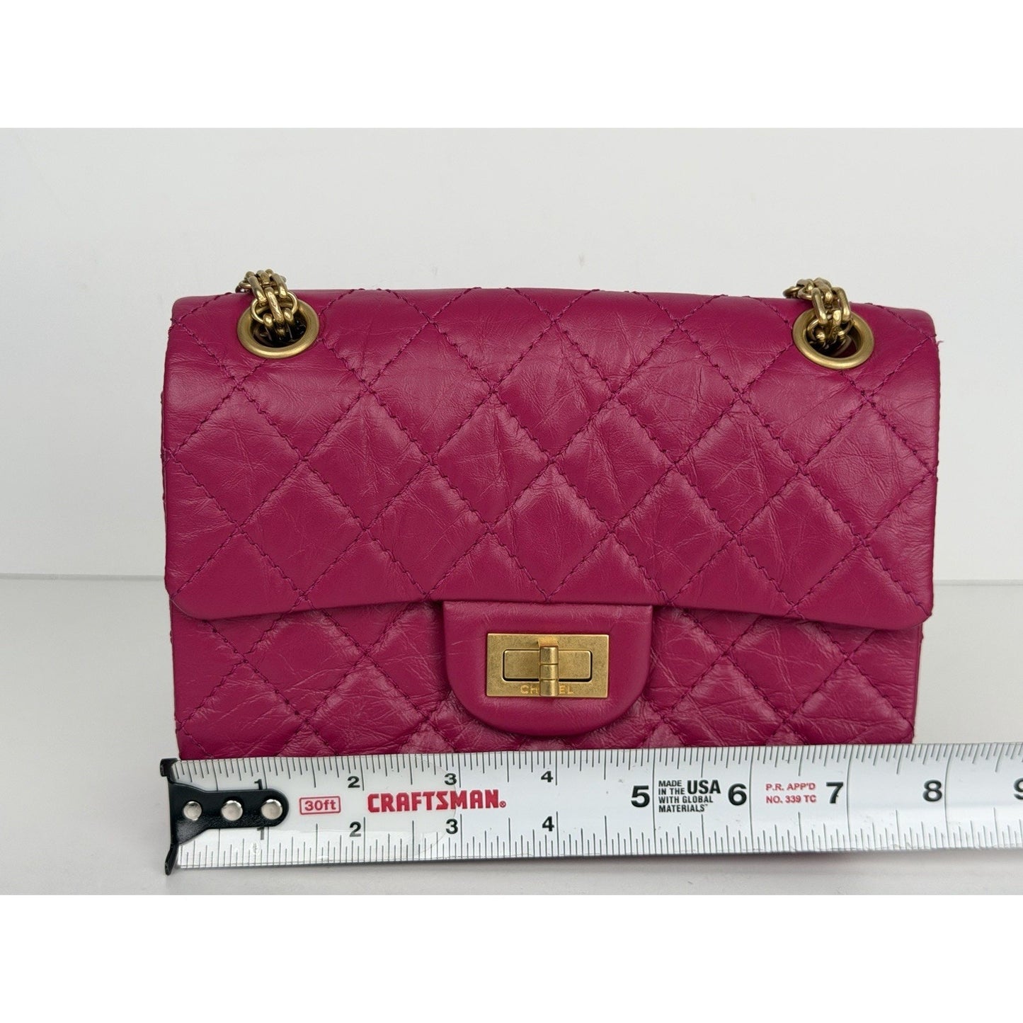 Chanel 2.55 Reissue Mini Flap Bag Quilted Calfskin Leather Pink Microchipped C9