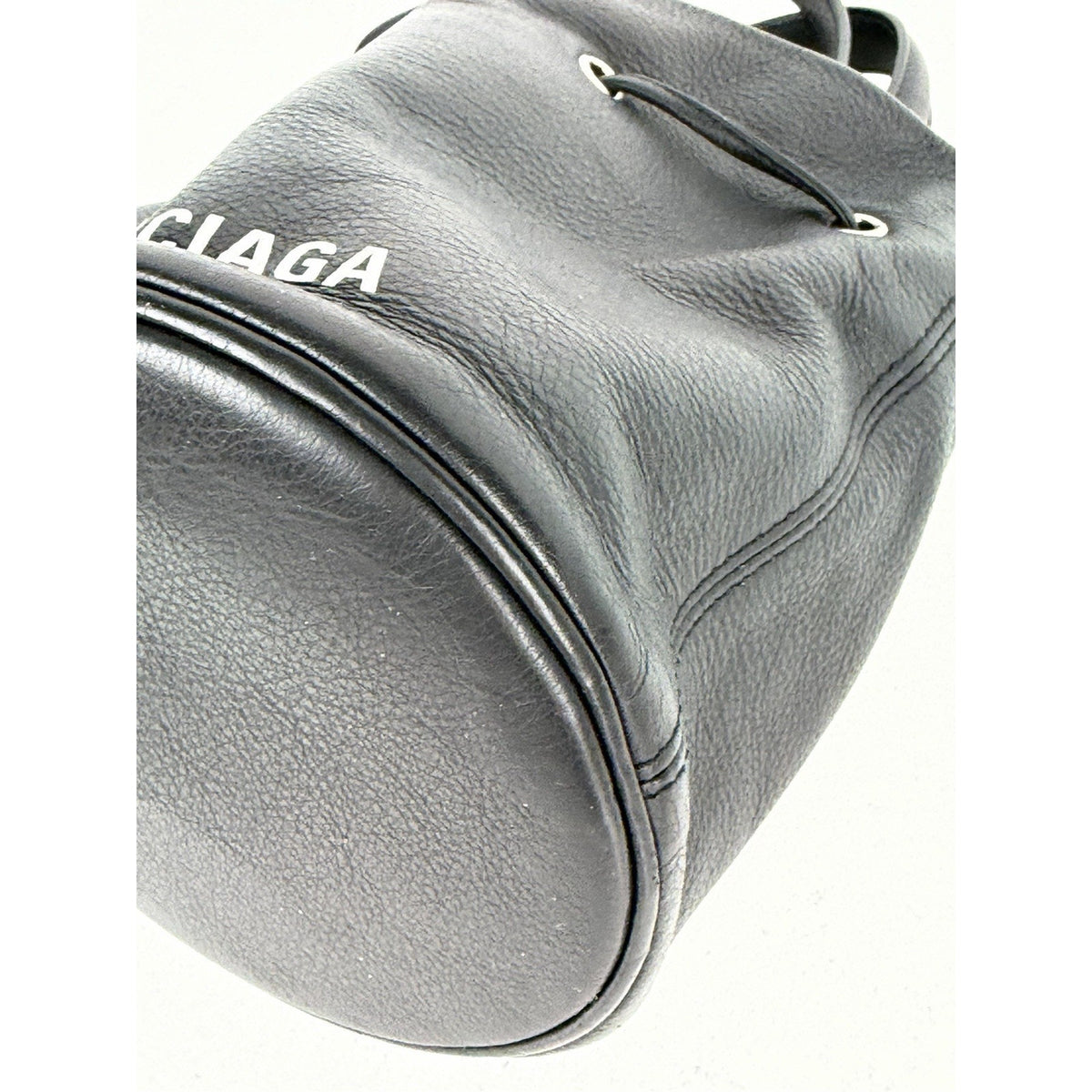 Balenciaga Everyday XS Bucket Bag in Black Grained Leather with White Logo S-10