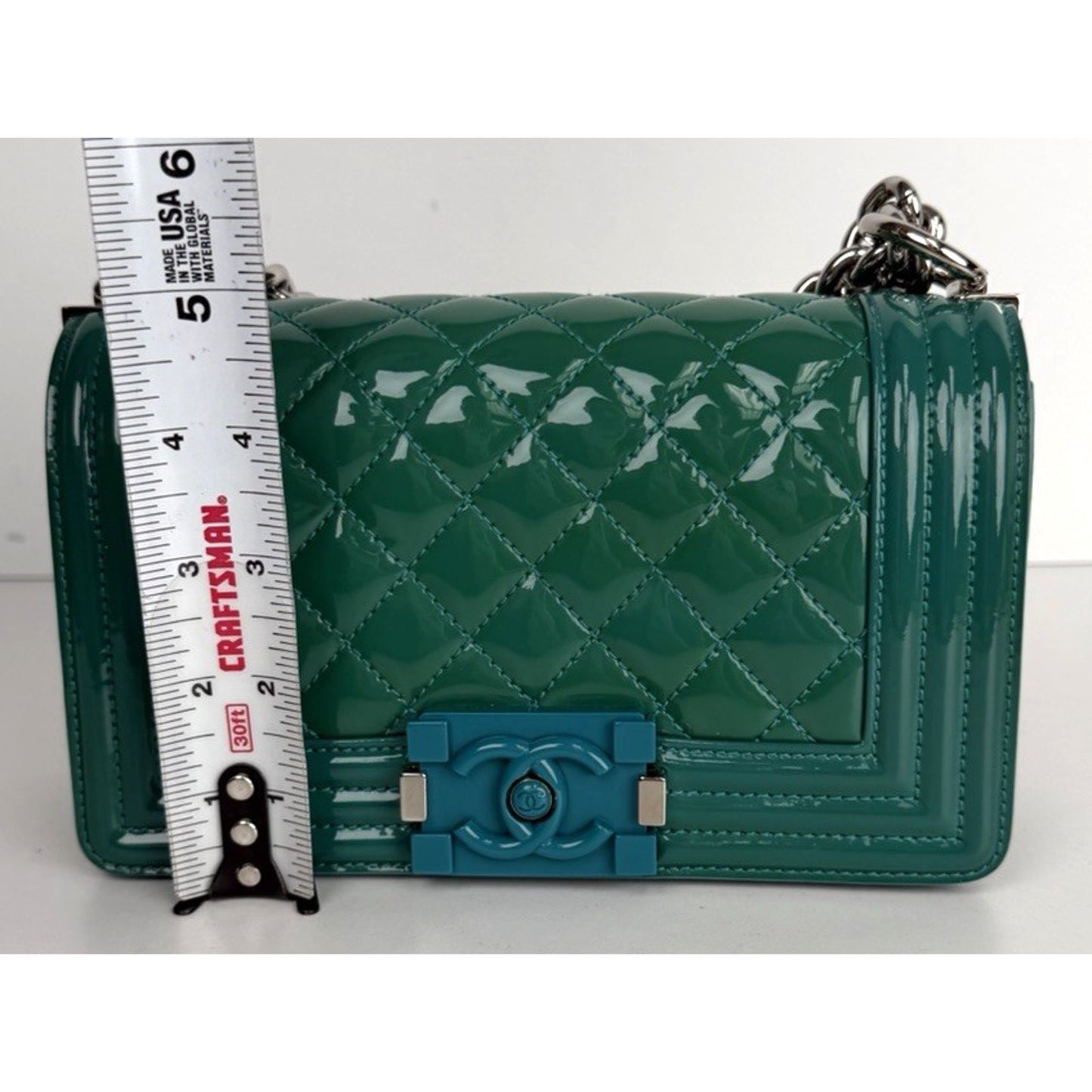 Chanel Boy Small Bag Crafted From Glossy Quilted Green Calfskin Leather 2015 E-3