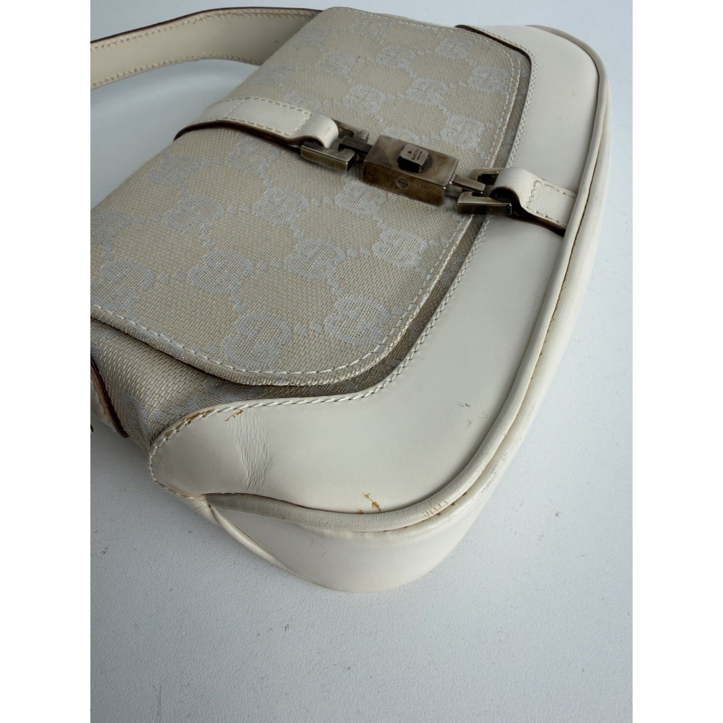 Gucci Mini Jackie O Shoulder Bag Neutral GG Monogram Canvas & Leather Trim S03