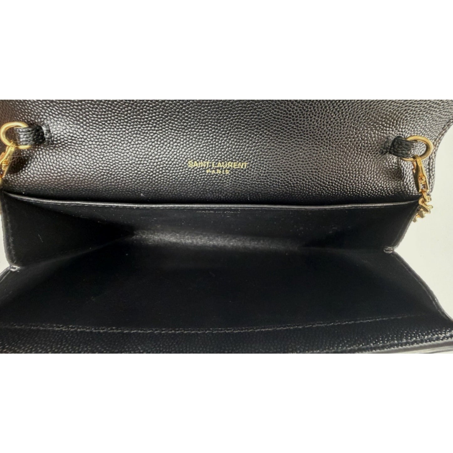 Saint Laurent Uptown Chain Wallet Mini Bag in Black Grain De Poudre Leather S08